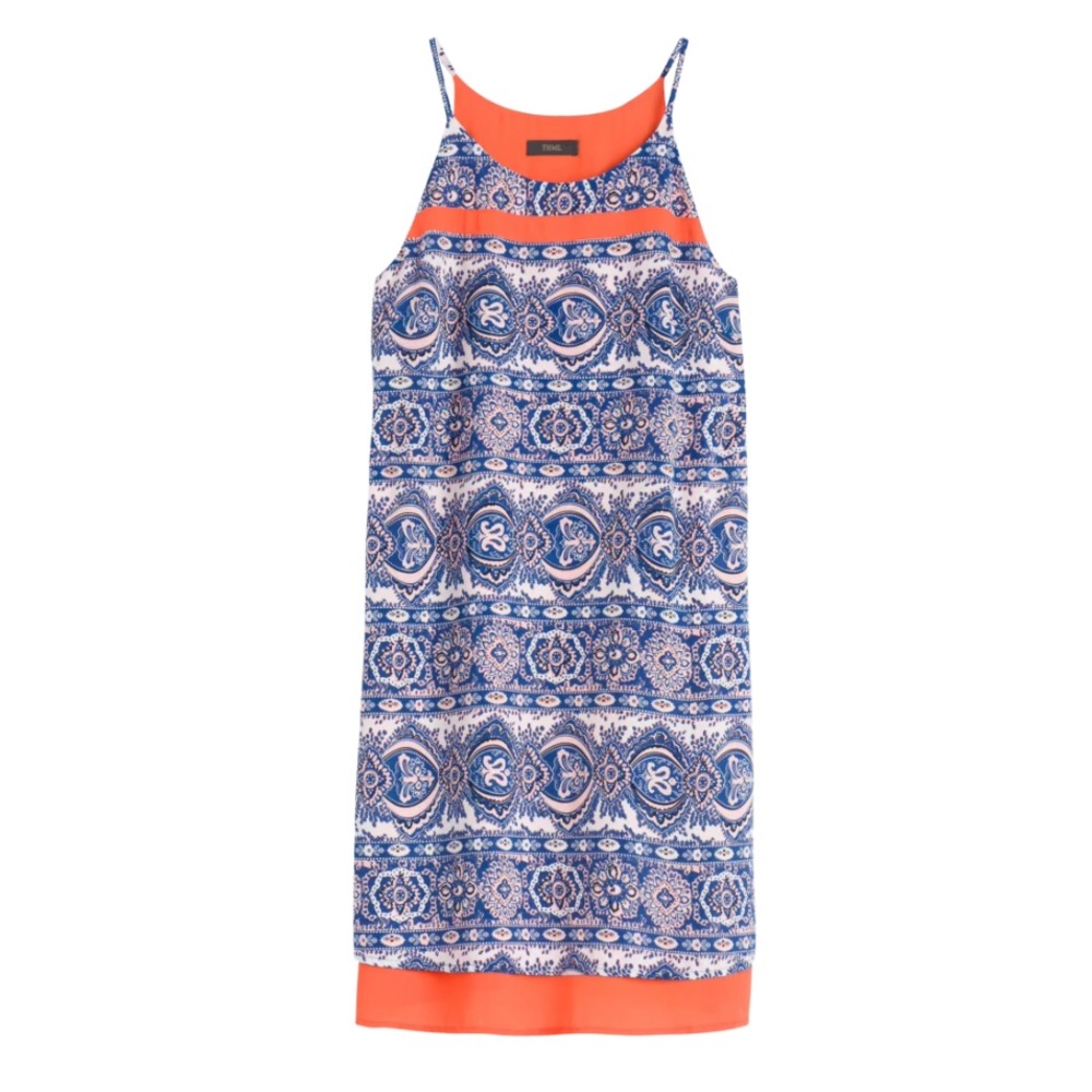 StitchFix THML blue floral and orange accent dress, S. - Picture 3 of 9